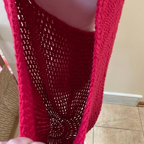 Handmade Red Crochet Granny Bottom Large Stretchy Shoulder Bag Market Tote Tote - Picture 10 of 11
